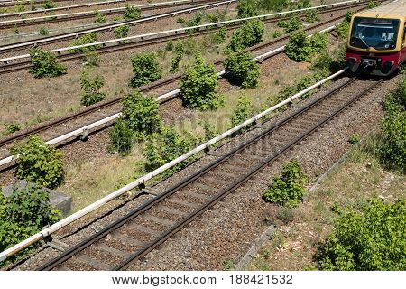 S-bahn Train On Multi Lane Rail / Railroad Network At Berlin Olympiastadion