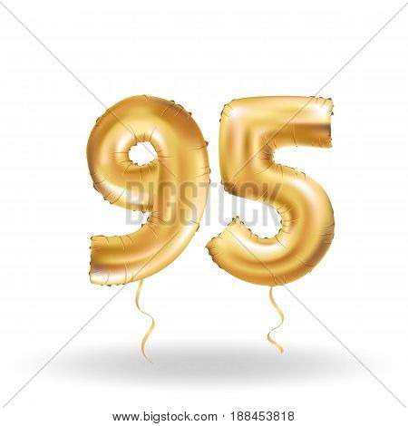 Golden number 95 ninety five metallic balloon. Party decoration golden balloons. 