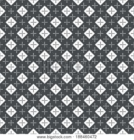 Vector seamless pattern. Simple elegant texture. Regularly repeatition geometrical shapes dotted crosses and rhombuses. Vector element of graphical design