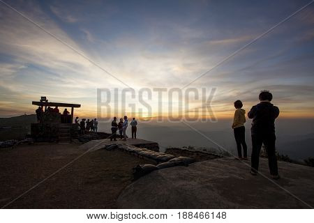 KANCHANABURI THAILAND - DECEMBER 192014 : thai tourist on border police operation base near thailand - myanmar territory in thong pha phum district kanchanaburi