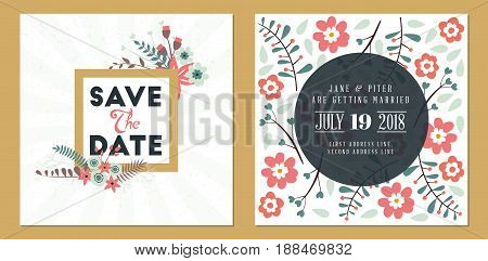 Save The Date. Wedding Invitation Double-sided Card Design Template. Stationery Design. Vector Illus