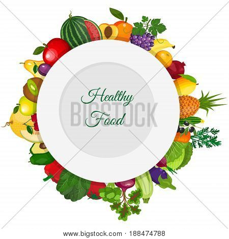 Fresh organic food.Set of fruits and vegetables. Vector vegetarian organic healthy food cuisine. organic natural realistic fruits. Veggie Lover Elements