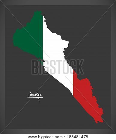 Sinaloa Map With Mexican National Flag Illustration