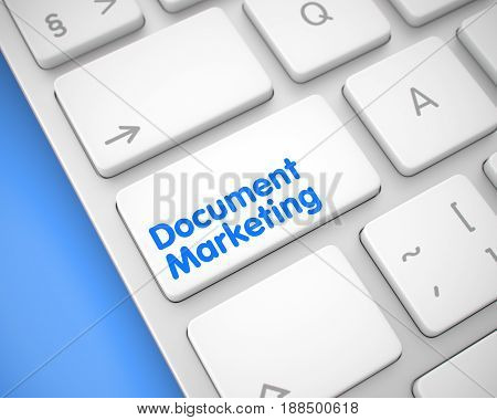 Service Concept: Document Marketing on the Modern Computer Keyboard lying on Blue Background. Close-Up of Document Marketing Keyboard White Button. 3D Illustration.
