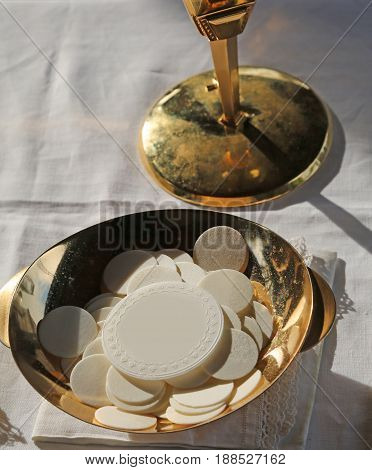 Consecrated Host During The Mass Of First Communion