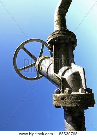 Great Tap With The Shutoff Valve Of The Pipe In A Large Industri