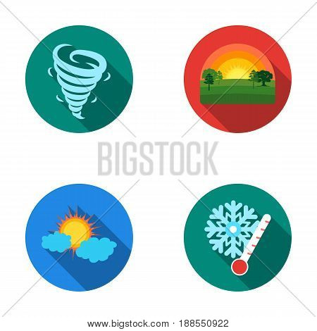 Tornado, sunrise, cloudiness, snow and frost. The weather set collection icons in flat style vector symbol stock illustration .