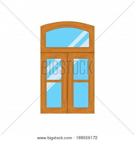 Wooden window frames view . Retro plastic windows. Flat windows