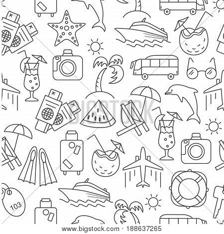 Summer Vocation pattern. Vector illustration of seamless pattern with summer symbols.