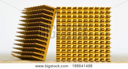 Copper Cooler Heat Sink Closeup Background Textured Pattern Abstract Yellow Gold Golden