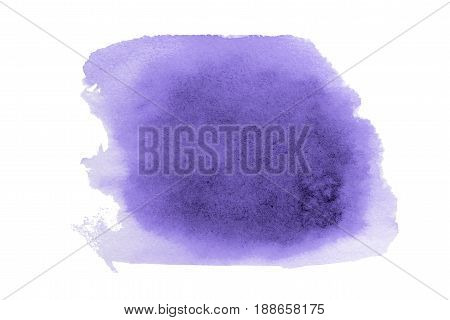 Purple watercolor stain on embossed paper isolated on white background. Abstract watercolor pattern