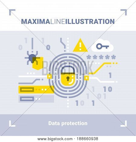 Concept of data protection. Maxima line illustration. Modern flat design. Vector composition