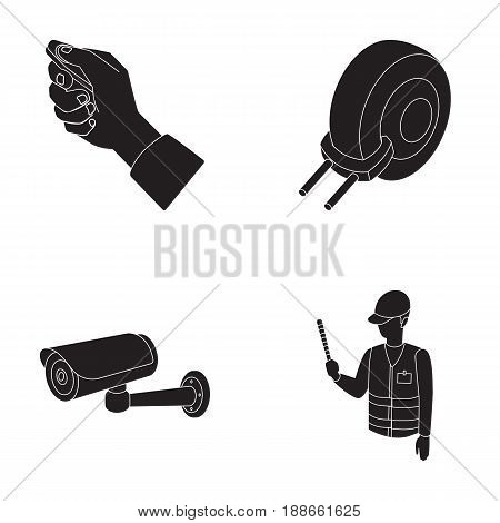 Car alarm, wheel rim, security camera, parking assistant. Parking zone set collection icons in black style vector symbol stock illustration .