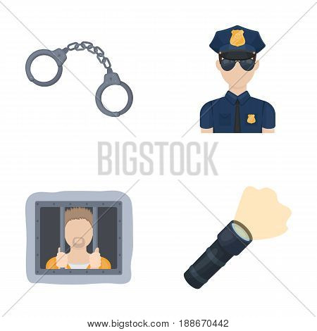 Handcuffs, policeman, prisoner, flashlight.Police set collection icons in cartoon style vector symbol stock illustration .