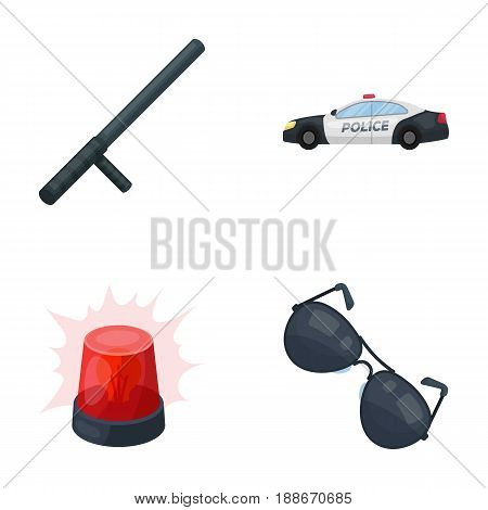 Police baton, auto, flasher, glasses.Police set collection icons in cartoon style vector symbol stock illustration .