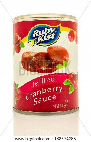 Winneconne WI - 16 May 2017: A can of Ruby Kist jellied cranberry sauce on an isolated background.
