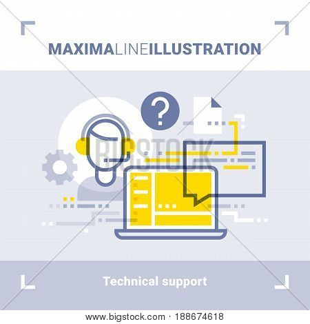 Concept of online tech support and call center. Maxima line illustration. Modern flat design. Vector composition