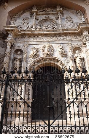 Entrance of Collegiate church of Santa Maria la Mayor Calatayud. Zaragoza province Aragon