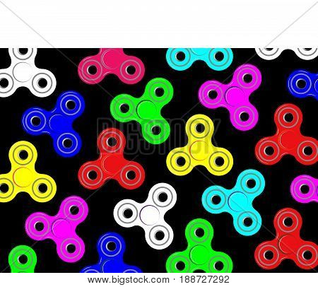 Fidget spinner icon background - toy for stress relief and improvement of attention span. Filled multicolor and black color. Isolated vector illustration.