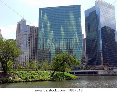 Panoramę Chicago odzwierciedlenie