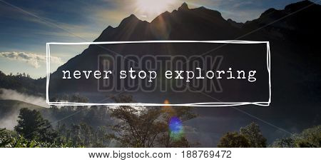 Never Stop Exploring Travel Word Graphic