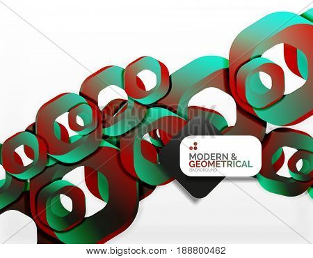 Geometric abstract background, cut chain shapes or hexagons on white. illustration