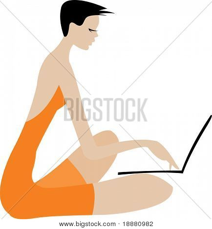 Vector de la imagen de mujer con laptop aislado en blanco