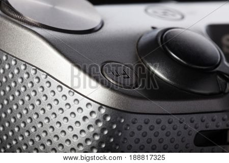 movie play button on the body of modern audio-video devices
