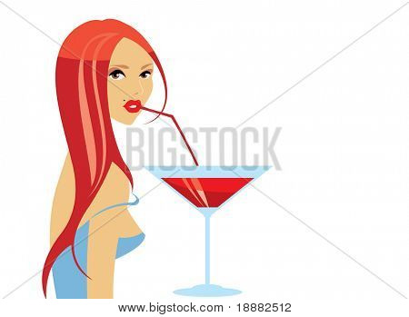 vector image of drinking girl