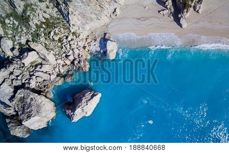 Aerial drone view of Kathisma beach in Lwfkada island Greece