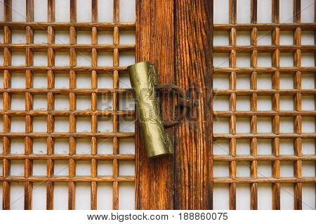 Traditional korean Hanok window paper locked South Korea