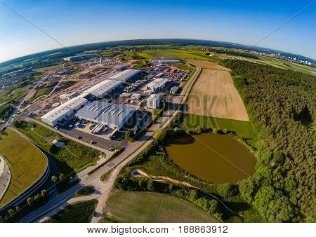 Aerial View Of Landscape With Fish Ponds Near Of Herzogenaurach In Bavaria