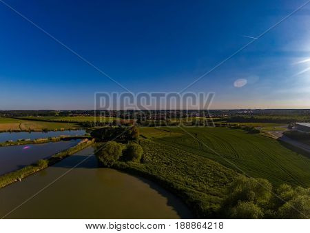 Aerial View Of Landscape With Fish Ponds Near Of Herzogenaurach In Bavaria