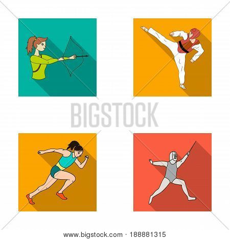 Archery, karate, running, fencing. Olympic sport set collection icons in flat style vector symbol stock illustration .