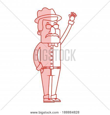 Standing monocromatic flat line man icon over white background. Vector illustration.