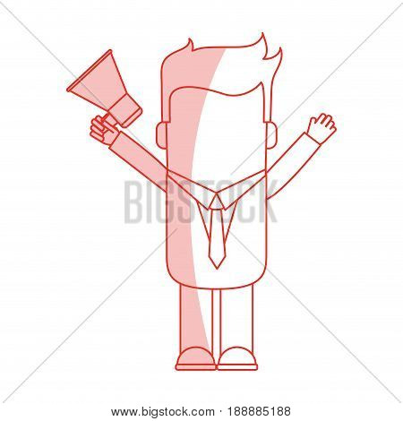 Flat line monocromatic man holding megaphone icon design. Vector illustration.