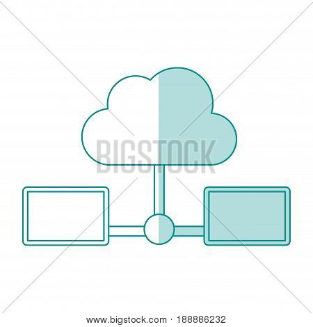 Flat line monocromatic screens and cloud over white background. Vector illustration.