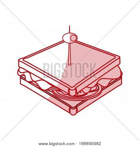 Flat line monocromatic sandwich with olive over white background. Vector illustration.