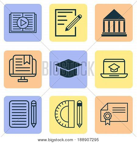 School Icons Set. Collection Of E-Study, Diploma, Education Center And Other Elements. Also Includes Symbols Such As Audio, Pen, Online.
