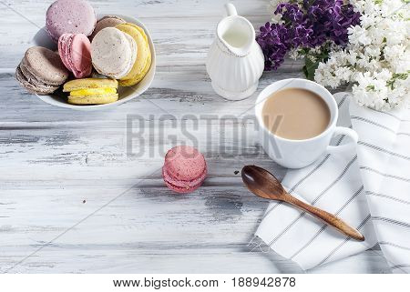 Coffee And Macaruns On A White Background