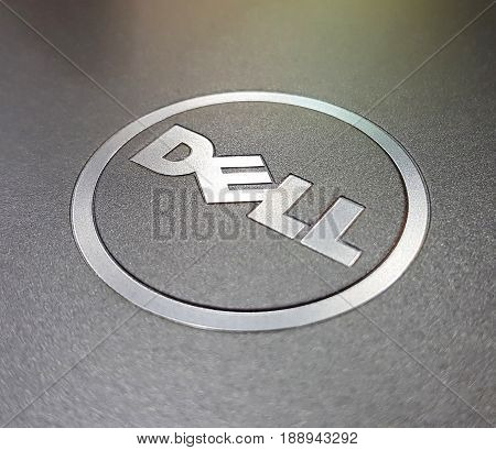 30 May 2017 : Pathum Thani ,Thailand : Dell logo on notebooks,Dell workstations machines come configured as notebooks for diverse industries ranging from audio and video production.