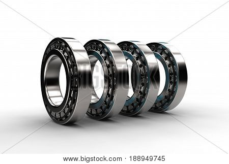 3D illustration of tapered roller bearing isolated on white and metallic