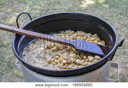 Pork greaves cooked in a large bowl