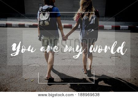 Friends Travel Backpacker Journey with Quote Graphic
