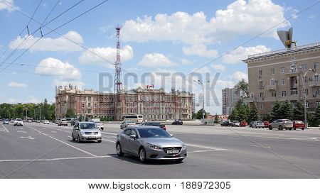 Rostov-on-Don Russia - May 272017:On the Theatrical Avenue cars are moving and pedestrians are walking