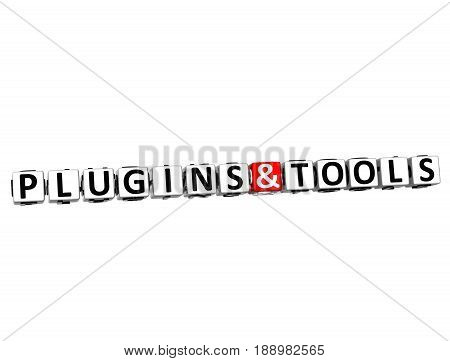 3D Block Text Plugins And Tools Over White Background.