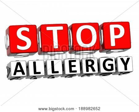 3D Block Red Text Stop Allergy Over White Background.