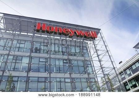 Prague, Czech Republic - May 22: Honeywell Company Logo On Headquarters  Building On May 22, 2017 In