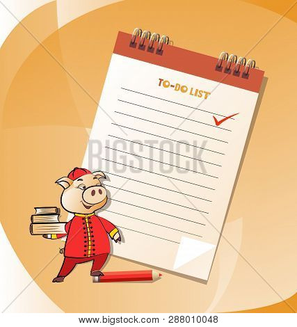 To-do List And Business Pig. Notebook. Icon, Emblem, Poster. Concept For Business, Promotion, Notes,