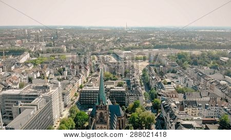 Aerial Drone View. Germany Dusseldorf Church St. Peter. Panorama